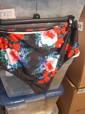 NEW TAG ! Avanova Bikini One Pieces Bottom High Waist Red Flowers Size M